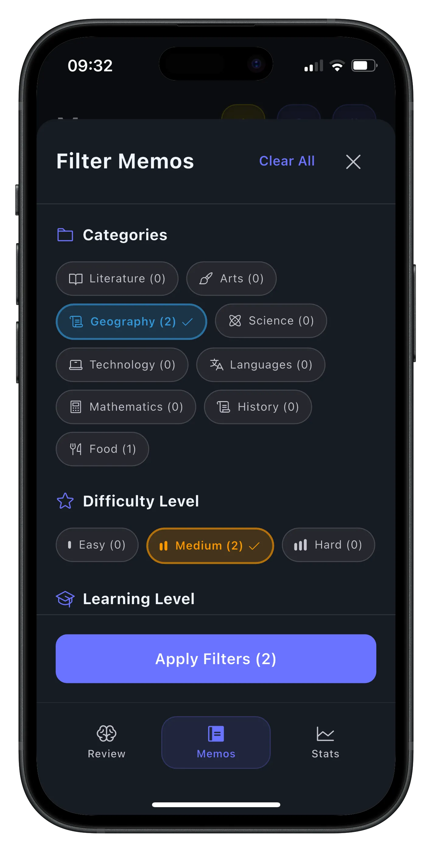 MemoriaKit filter and search functionality